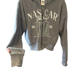 NASCAR Racing USA Cropped Zip Hoodie Daytona Beach Gray Size M